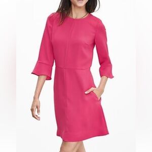 Banana Republic Flutter Sleeve Vibrant Pink Long Sleeve Dress Size 2 Petite